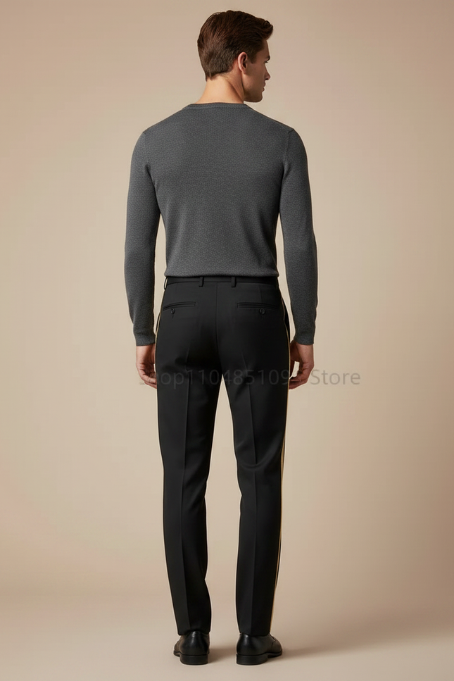 Pantalon Noir Bande Dorée Droit Habillé Homme - Gabardine - vue 2