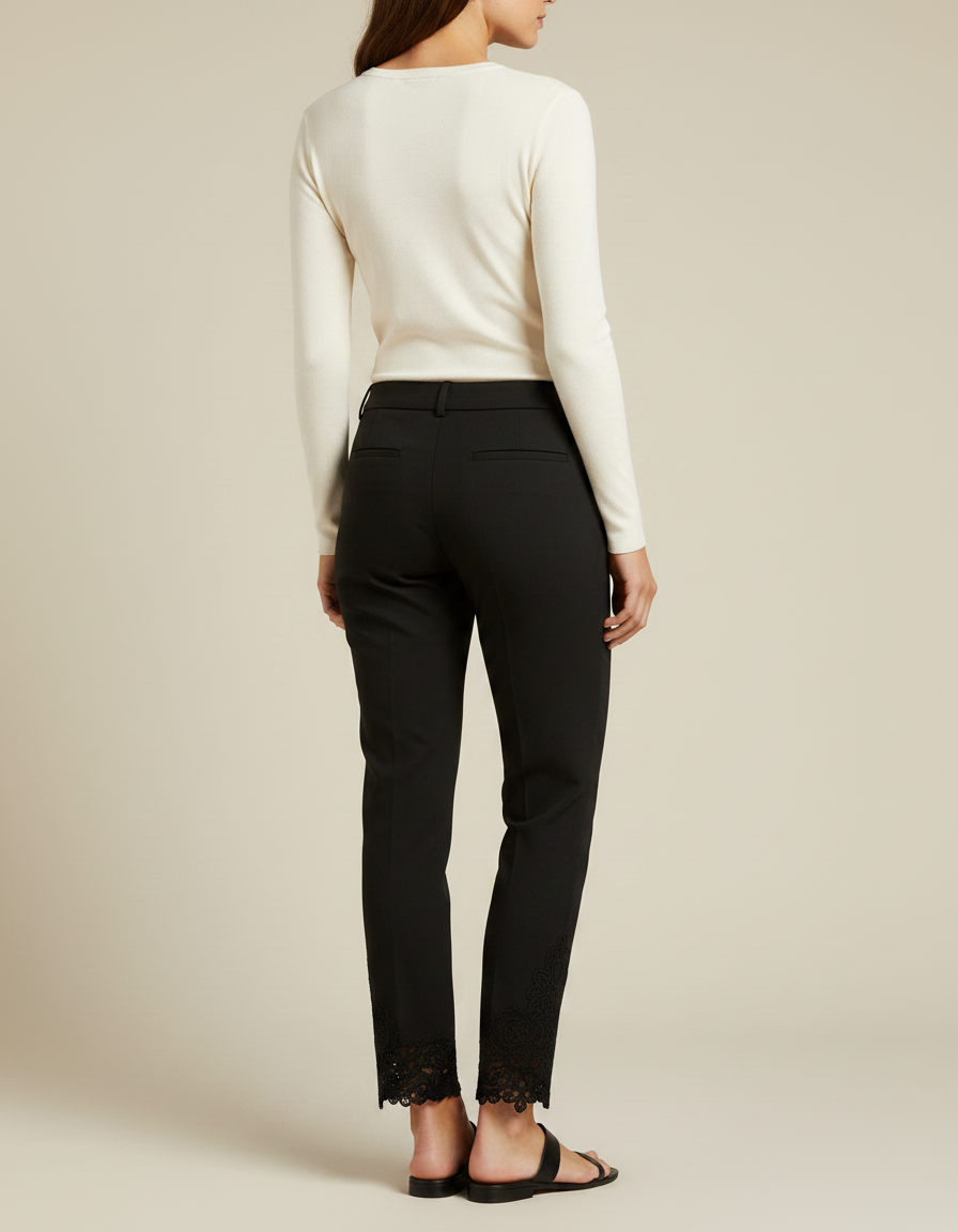 Pantalon Broderie Noire - Gabardine - vue 2