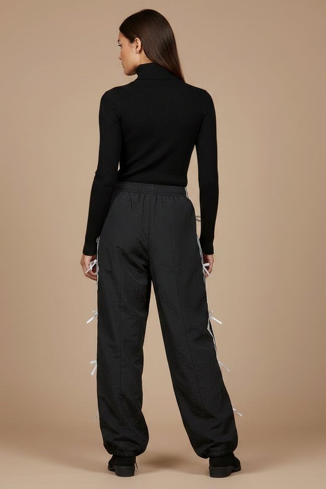 Pantalon Rayé Noir Et Blanc Femme - Polyester - vue 2