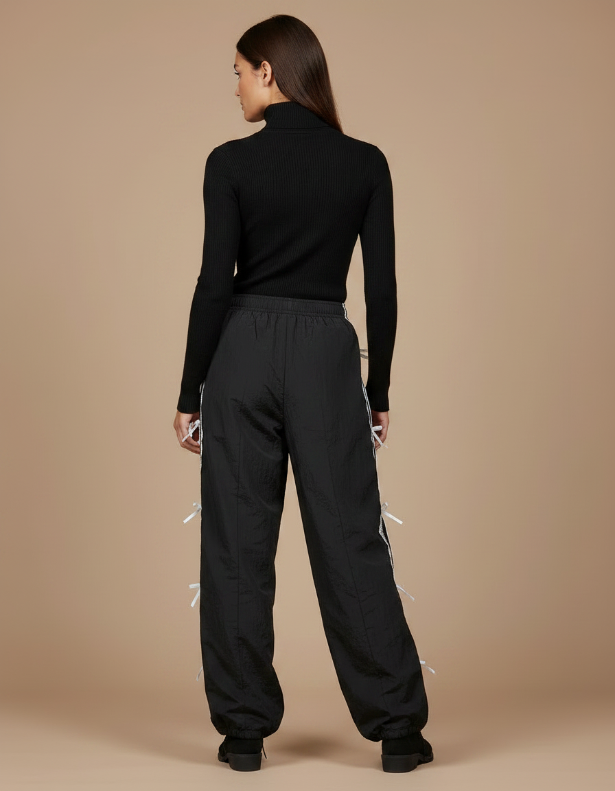 Pantalon Rayé Noir Et Blanc Femme - Polyester - vue 2