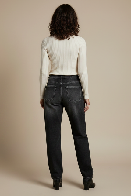 Pantalon Noir Ample Denim Délavé Femme Streetwear - Jean - vue 2