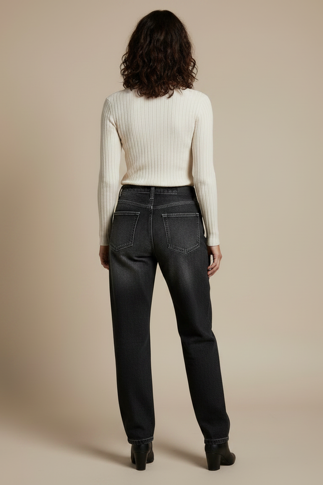 Pantalon Noir Ample Denim Délavé Femme Streetwear - Jean - vue 2