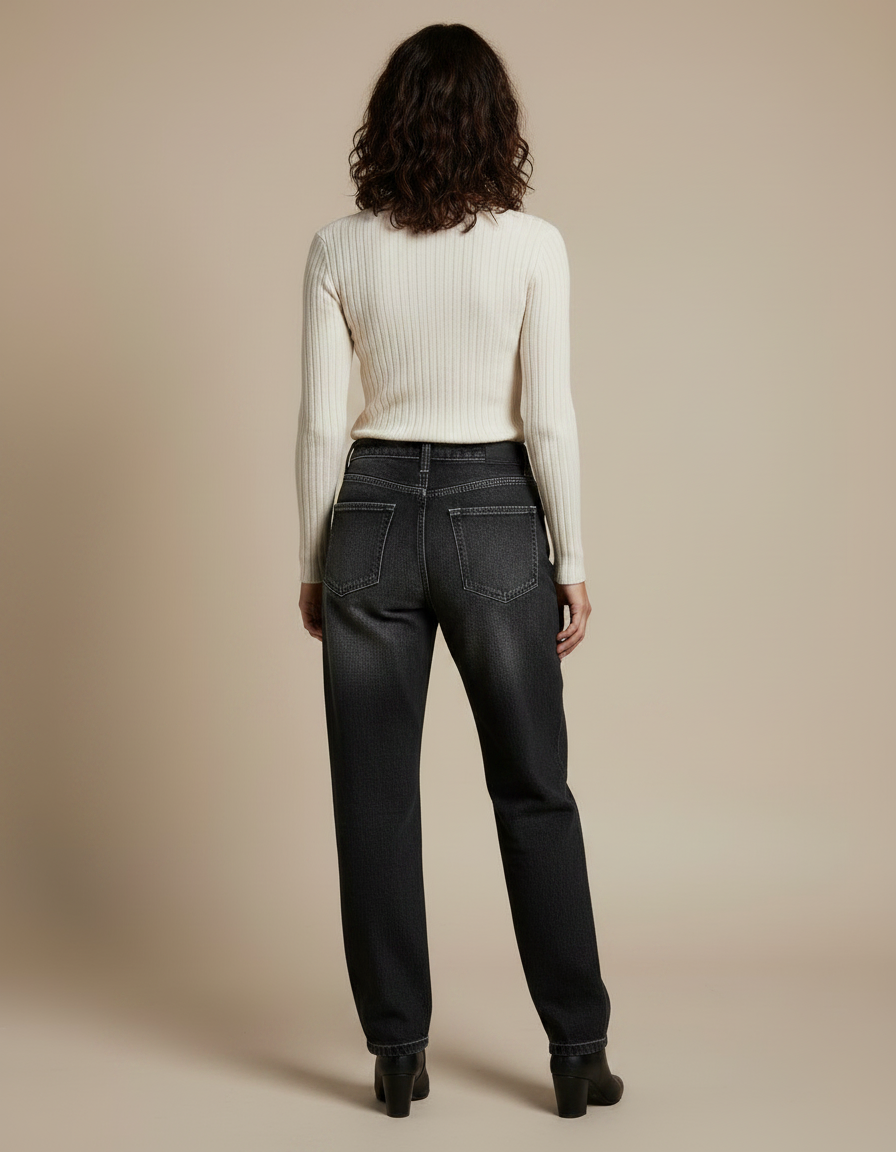 Pantalon Noir Ample Denim Délavé Femme Streetwear - Jean - vue 2