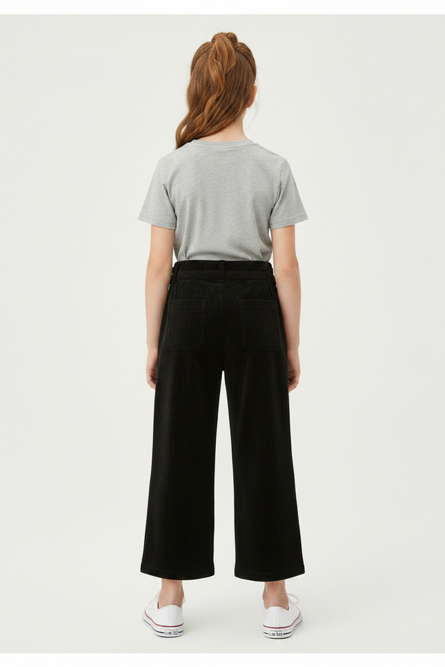 Pantalon Noir Côtelé Droit Enfant Décontracté Hiver - Cordé - vue 2