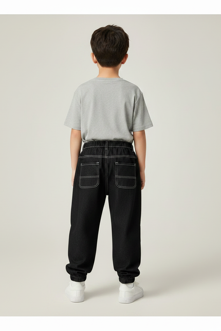 Pantalon Noir Garçon Ample Décontracté Coton - Jean - vue 2