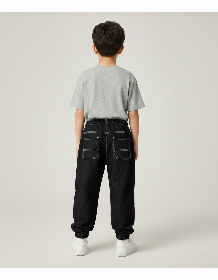 Pantalon Noir Garçon Ample Décontracté Coton - Jean - vue 2