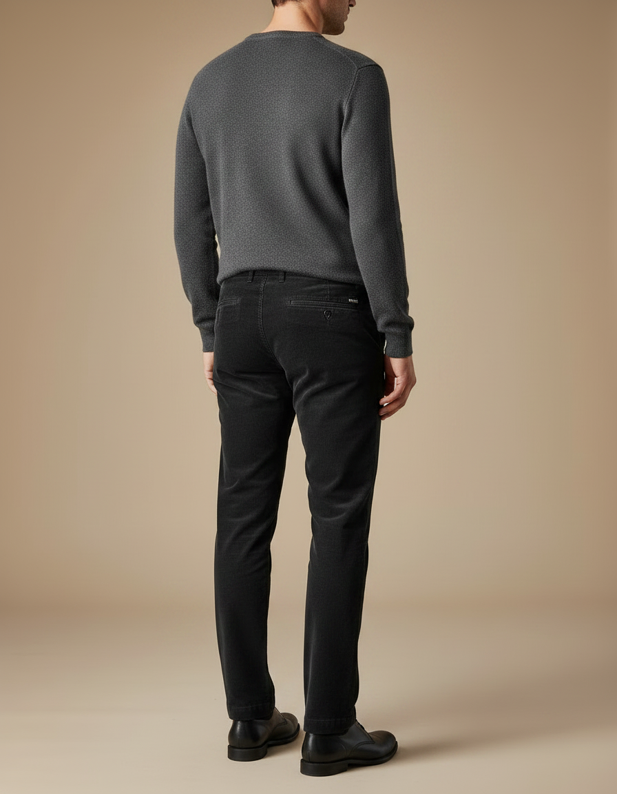Pantalon Noir Côtelé Droit Décontracté Homme Élégant - Cordé - vue 2