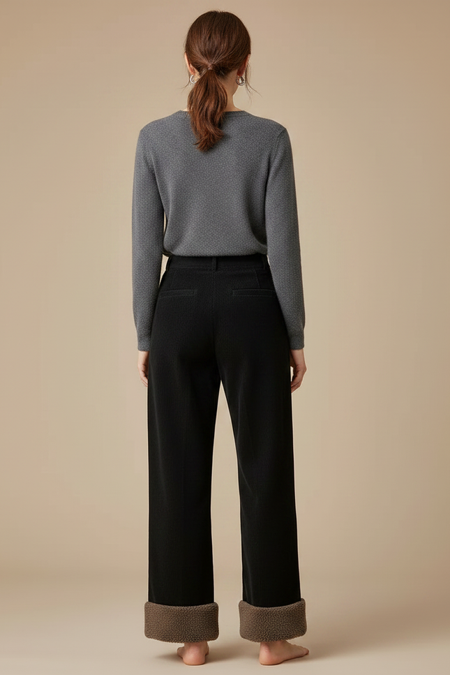 Pantalon Noir Côtelé Ample Doublé Polaire Femme - Cordé - vue 2
