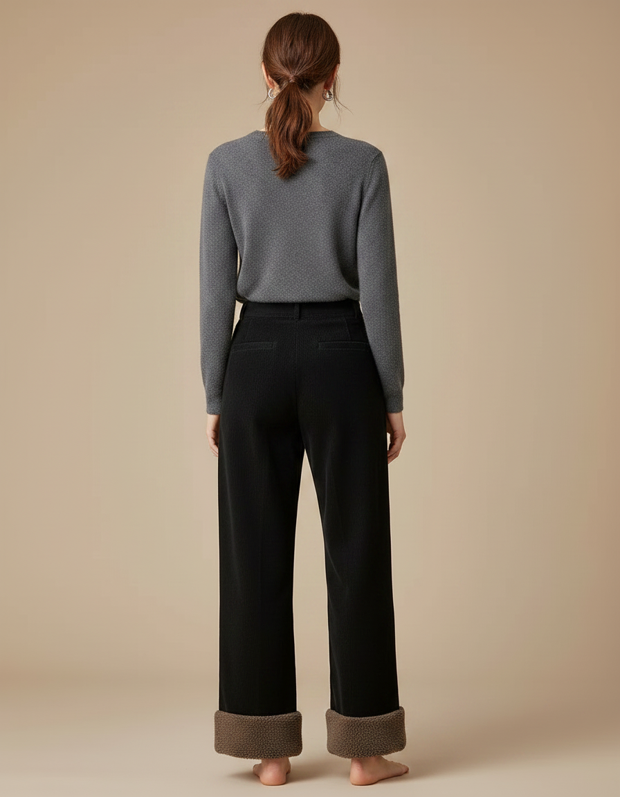 Pantalon Noir Côtelé Ample Doublé Polaire Femme - Cordé - vue 2