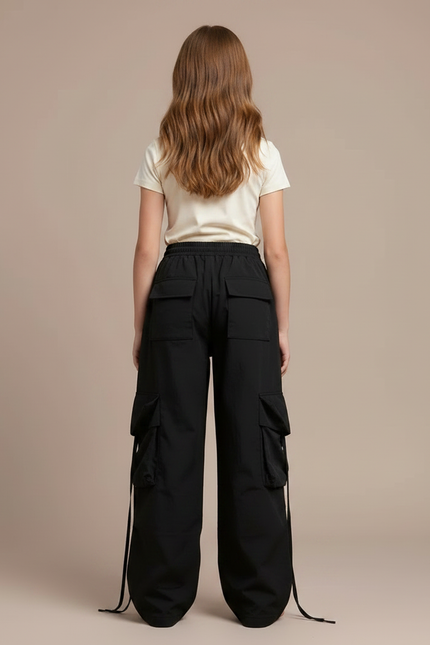 Pantalon Noir Cargo Ample Décontracté Oversize - Polyester - vue 2