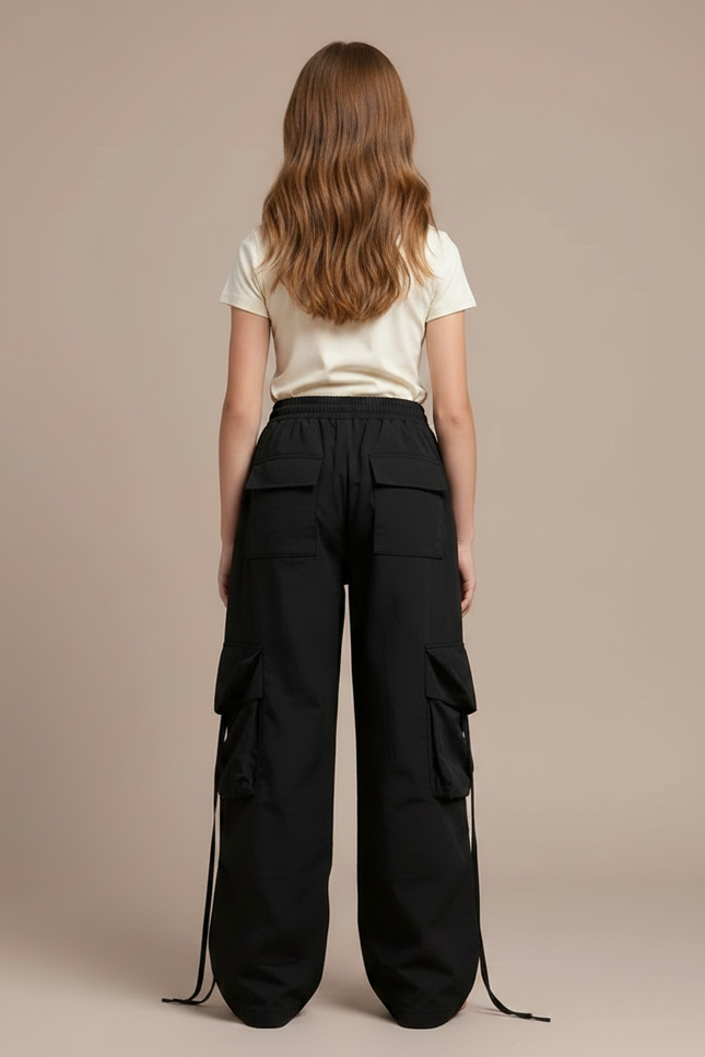 Pantalon Noir Cargo Ample Décontracté Oversize - Polyester - vue 2