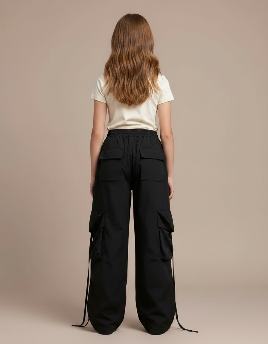 Pantalon Noir Cargo Ample Décontracté Oversize - Polyester - vue 2