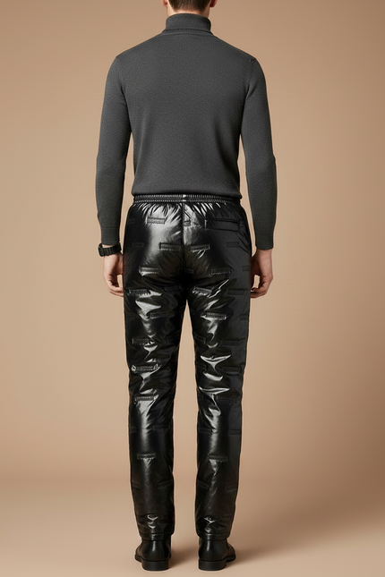 Pantalon Noir Brillant Matelassé Hiver Imperméable Homme - Polyester - vue 2