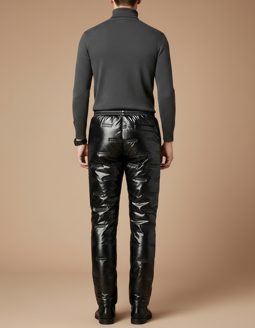 Pantalon Noir Brillant Matelassé Hiver Imperméable Homme - Polyester - vue 2