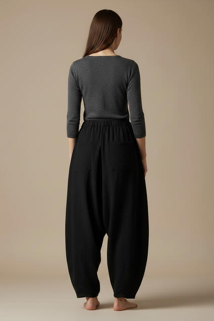 Pantalon Ballon Noir Femme - Lin - vue 2