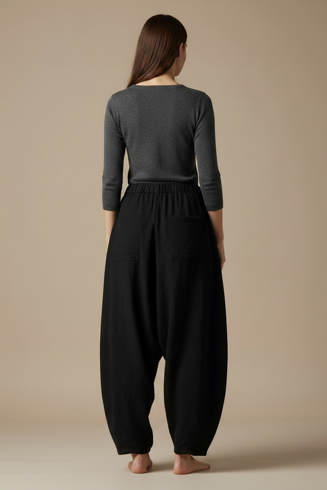Pantalon Ballon Noir Femme - Lin - vue 2
