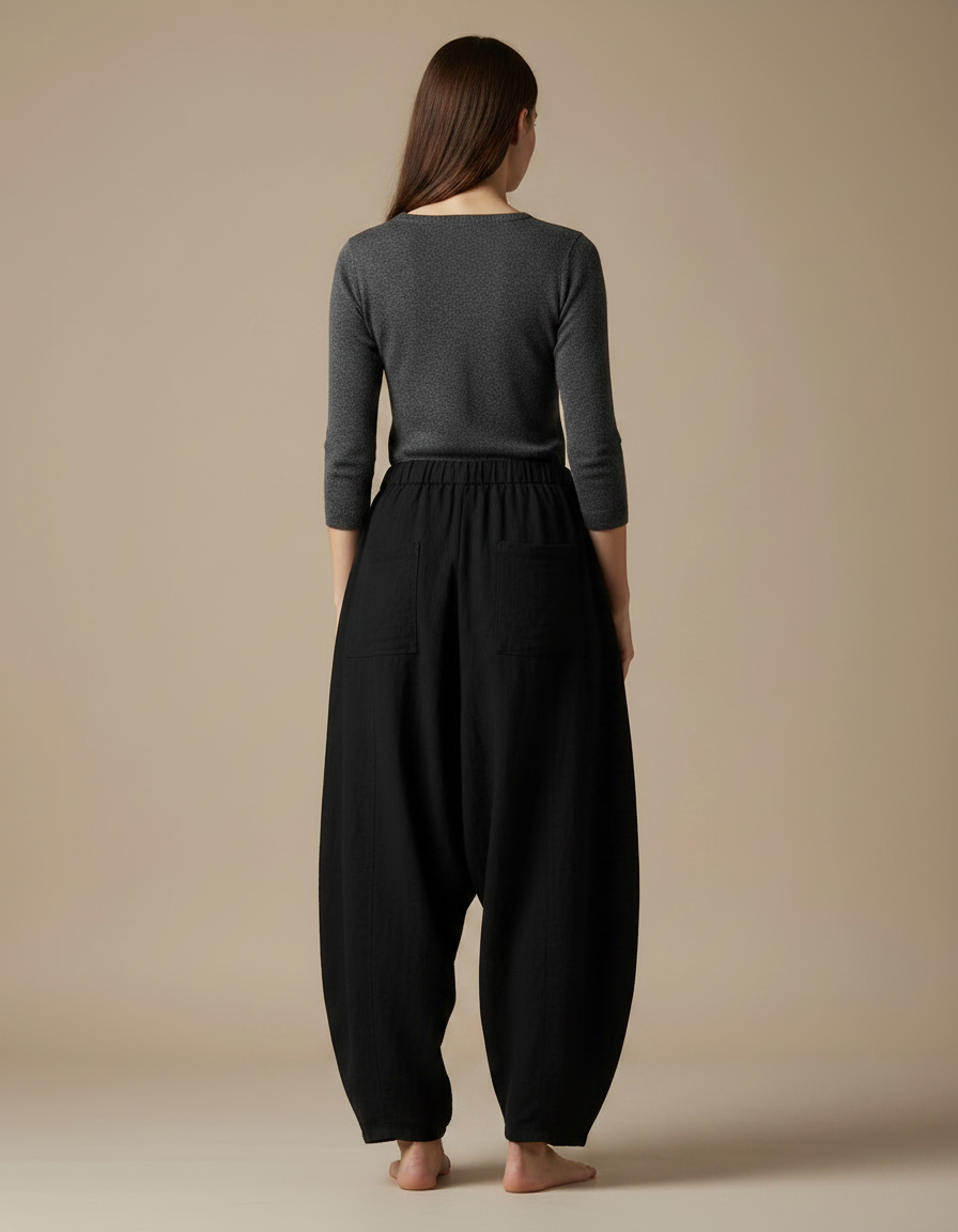 Pantalon Ballon Noir Femme - Lin - vue 2