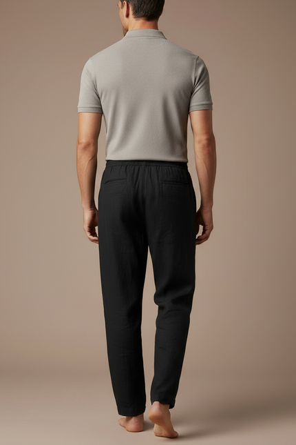 Pantalon Pyjama Noir Homme - Lin - vue 2