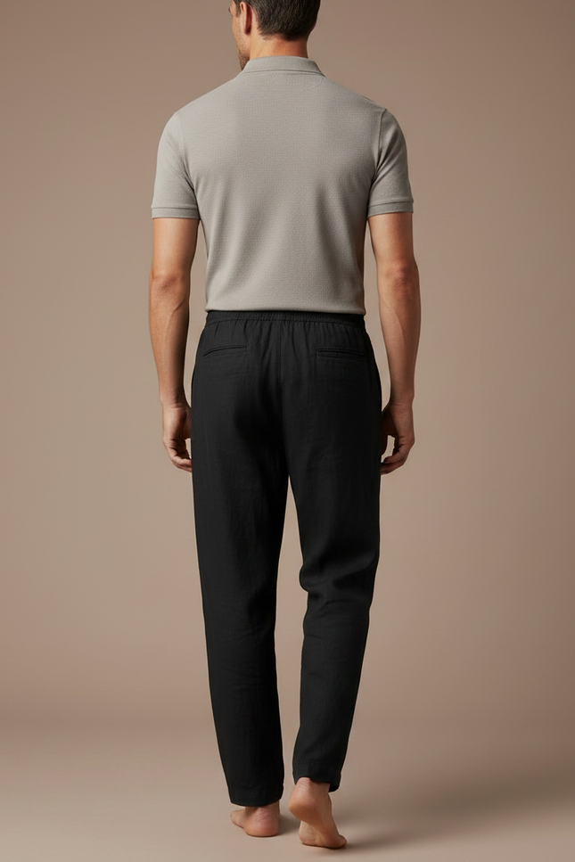 Pantalon Pyjama Noir Homme - Lin - vue 2