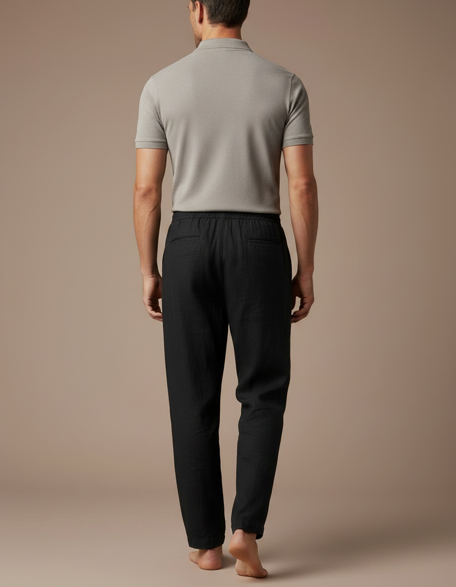 Pantalon Pyjama Noir Homme - Lin - vue 2