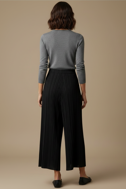 Pantalon Noir Plissé Ample Fluide Femme - Polyester - vue 2