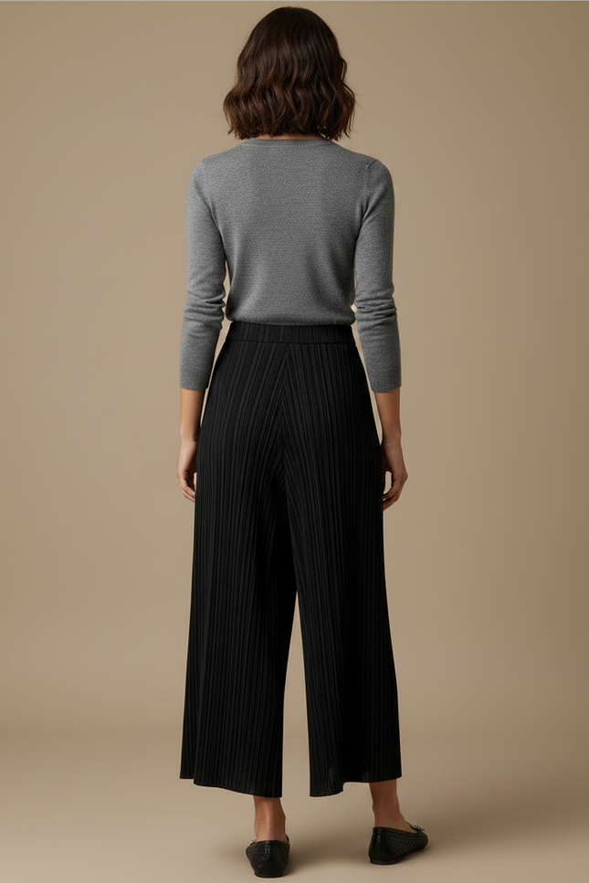Pantalon Noir Plissé Ample Fluide Femme - Polyester - vue 2
