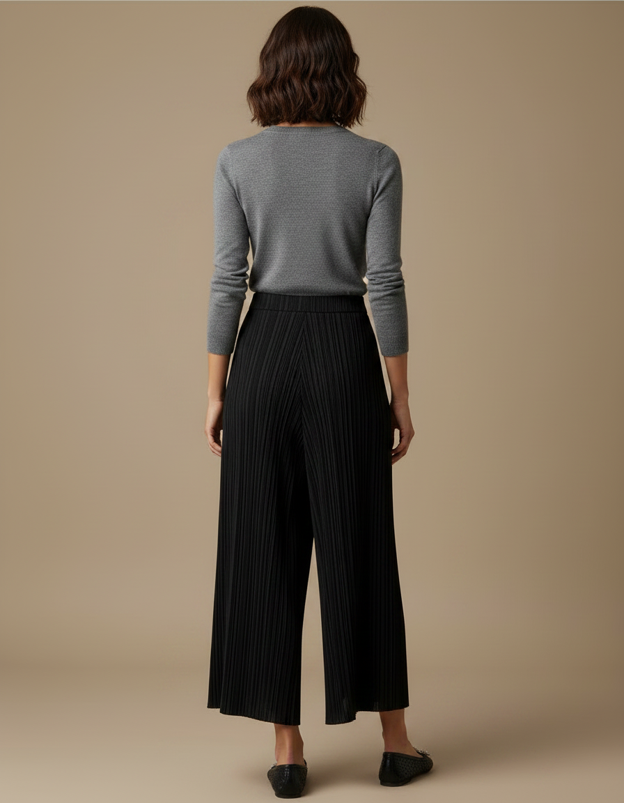 Pantalon Noir Plissé Ample Fluide Femme - Polyester - vue 2
