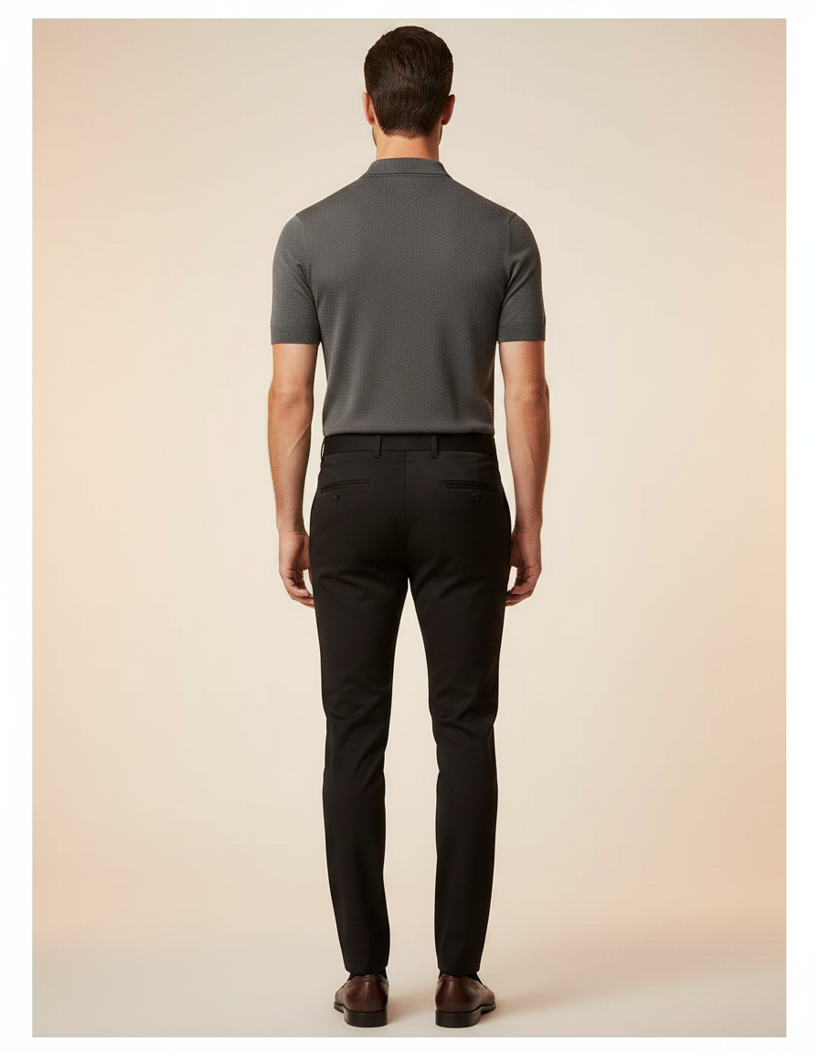 Pantalon Noir Ajusté Stretch Habillé Homme - Polyester - vue 2