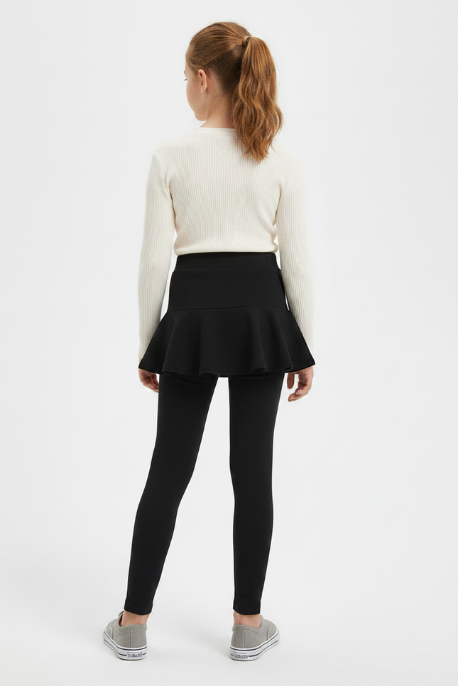 Pantalon Noir Jupe Intégrée Coton Épais Fille - Molleton - vue 2