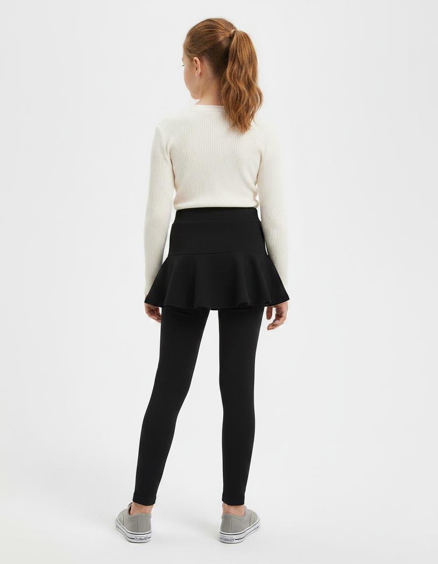 Pantalon Noir Jupe Intégrée Coton Épais Fille - Molleton - vue 2