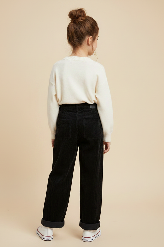 Pantalon Noir Côtelé Ample Décontracté Enfant Coton - Cordé - vue 2