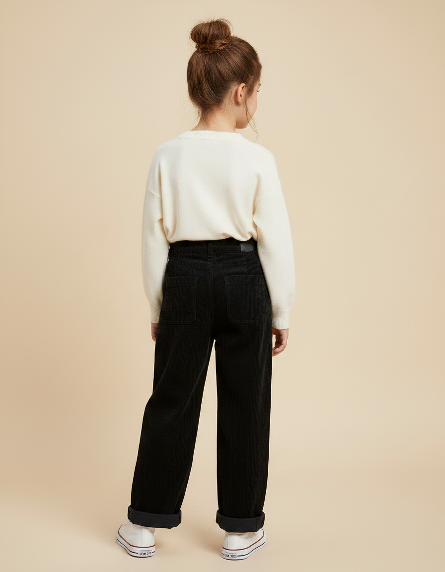 Pantalon Noir Côtelé Ample Décontracté Enfant Coton - Cordé - vue 2