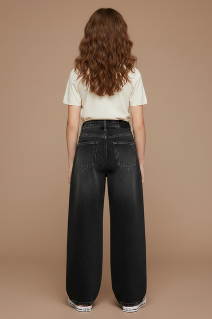 Pantalon Noir Ample Taille Haute Fille Décontracté - Jean - vue 2