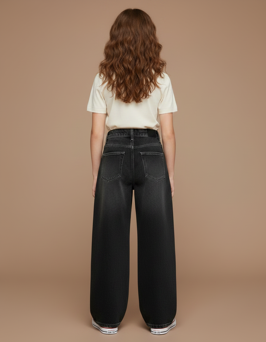 Pantalon Noir Ample Taille Haute Fille Décontracté - Jean - vue 2