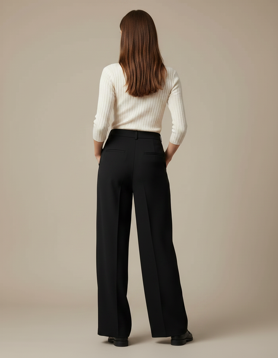 Pantalon Pince Noir Femme - Gabardine - vue 2