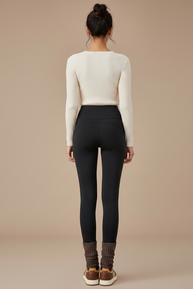 Pantalon Noir Femme Confortable Doublé Chaud Élastique Slim - Polyester - vue 2