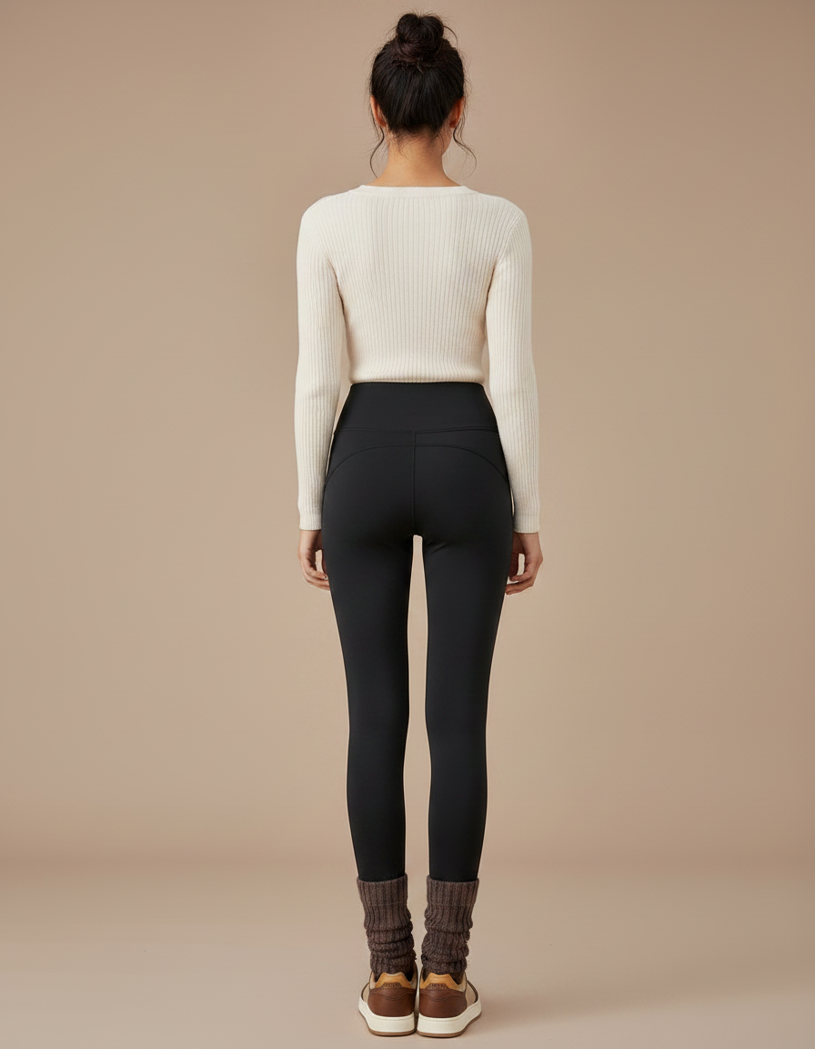 Pantalon Noir Femme Confortable Doublé Chaud Élastique Slim - Polyester - vue 2