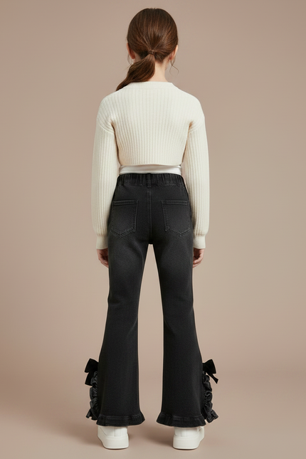 Pantalon Noir Évasé Volants Nœuds Fille Tendance - Jean - vue 2