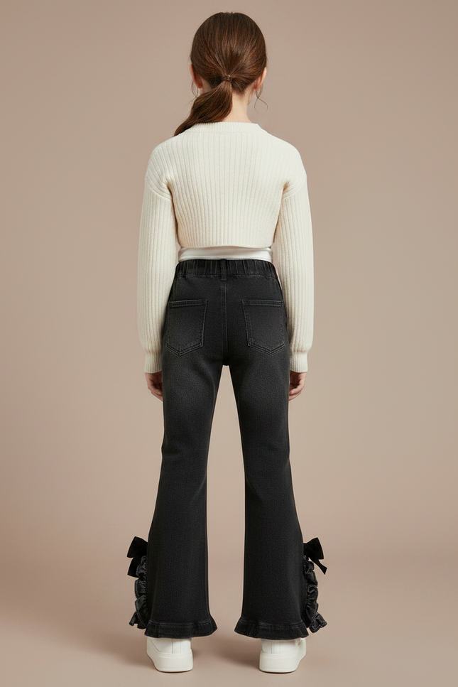 Pantalon Noir Évasé Volants Nœuds Fille Tendance - Jean - vue 2