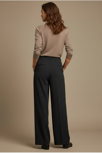 Pantalon Noir Plissé Taille Haute Femme Fluide - Viscose - vue 2