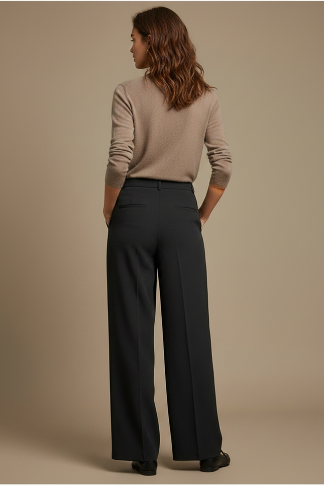Pantalon Noir Plissé Taille Haute Femme Fluide - Viscose - vue 2