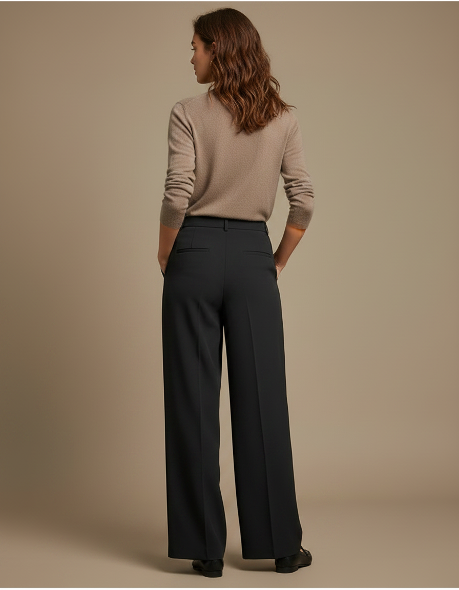 Pantalon Noir Plissé Taille Haute Femme Fluide - Viscose - vue 2
