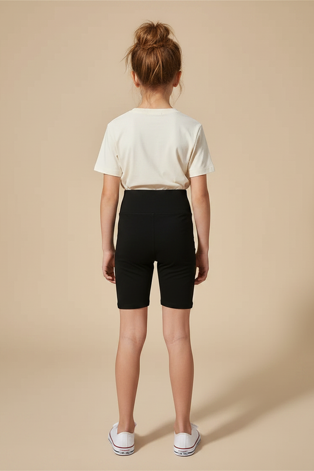 Pantalon Noir Cycliste Court Extensible Fille Confortable - Maille - vue 2