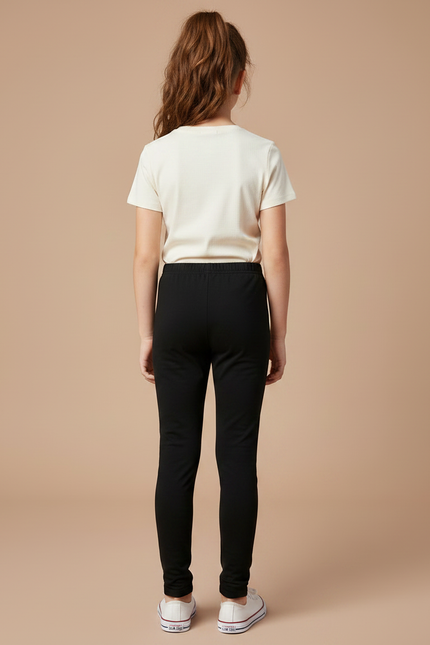 Pantalon Noir Fille Coton Élastique Slim Uni - vue 2