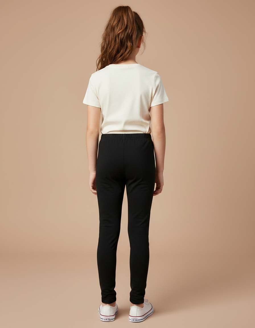 Pantalon Noir Fille Coton Élastique Slim Uni - vue 2