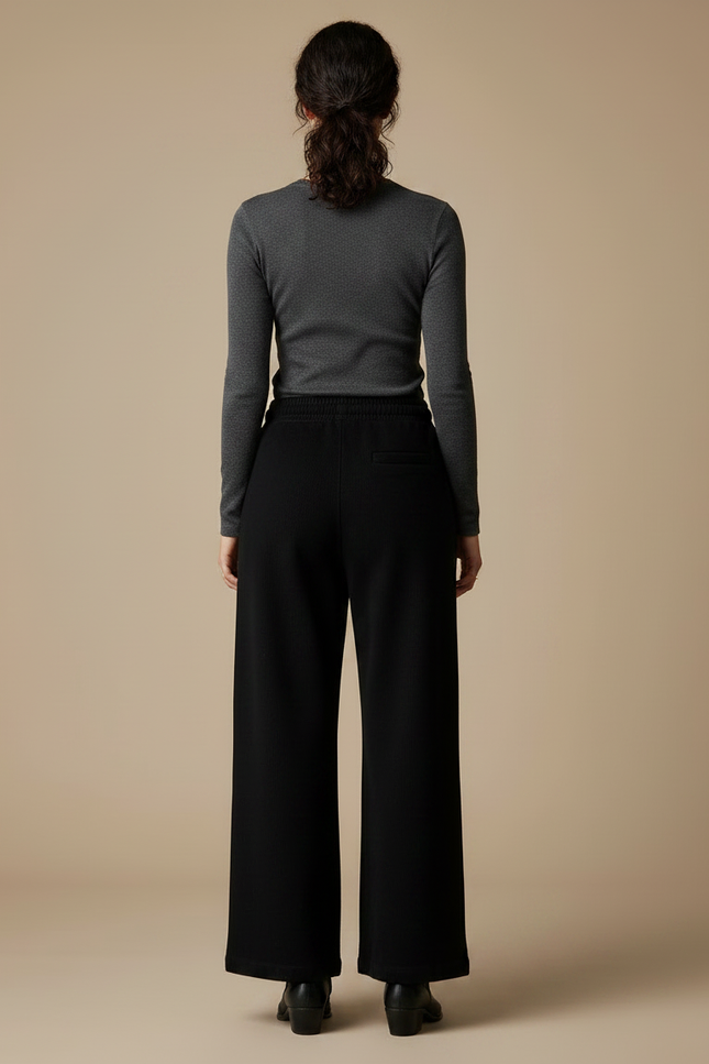 Pantalon Noir Large Décontracté Imprimé Cordon - Molleton - vue 2