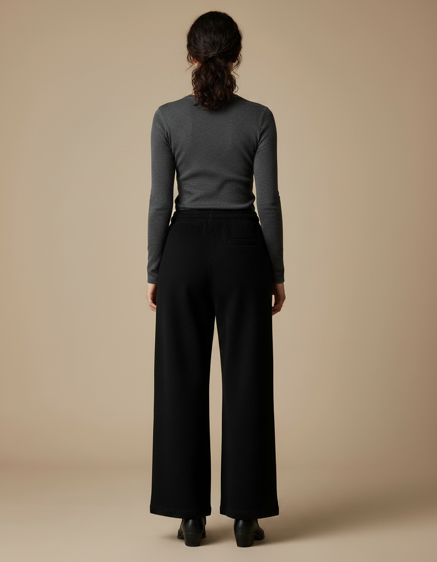 Pantalon Noir Large Décontracté Imprimé Cordon - Molleton - vue 2