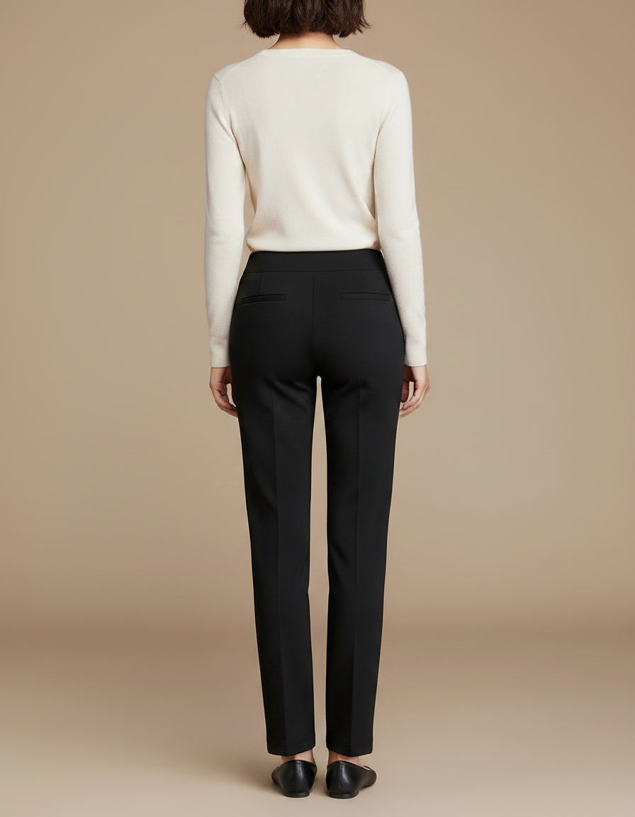 Pantalon Noir Slim Élastique Taille Haute Femme - Polyester - vue 2