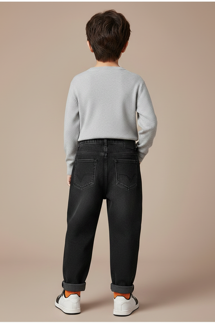 Pantalon Noir Ample Épais Enfant Décontracté Velours - Jean - vue 2