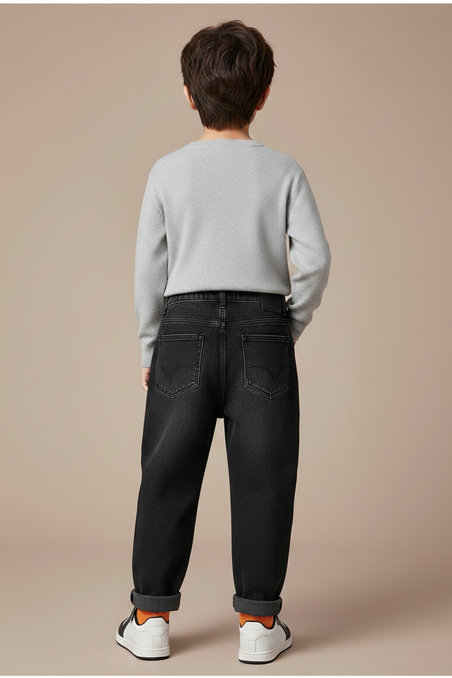 Pantalon Noir Ample Épais Enfant Décontracté Velours - Jean - vue 2